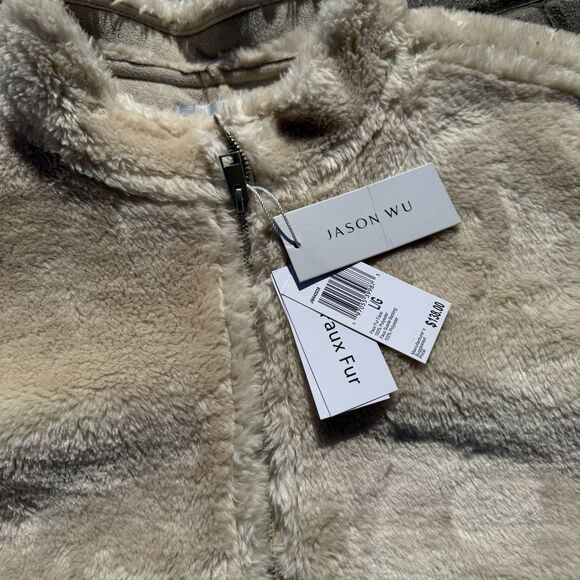 Jason Wu Zip NWT $138 LARGE! Oversize Pullover Jacket Faux Fur Leather Fall Warm - Picture 10 of 13